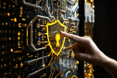 Finger tippt auf virtuelles Schloss