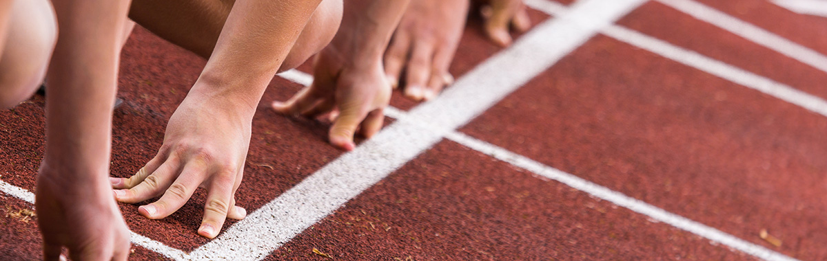Laufwettbewerb durch den Wald, die Sonne scheint